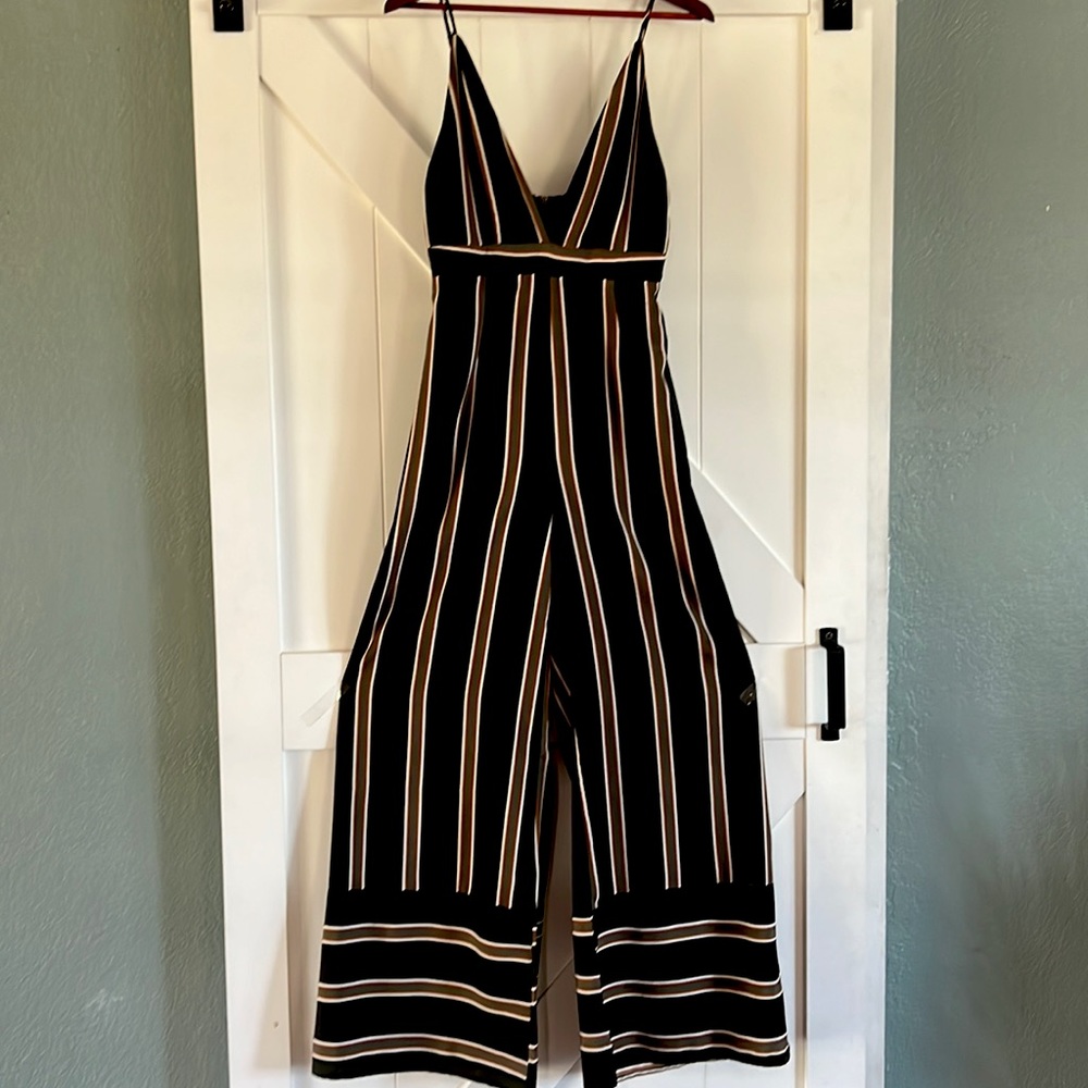 Olive color stripped romper size medium